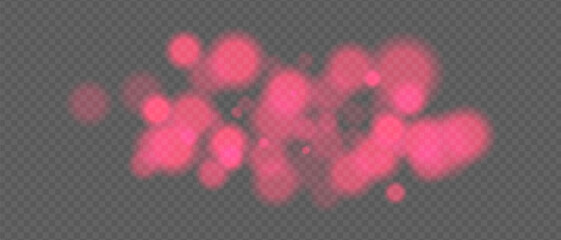 Pale red glow clusters with strong bokeh and haze effect. Soft fire particles on transparent surface for warm ambient design.
