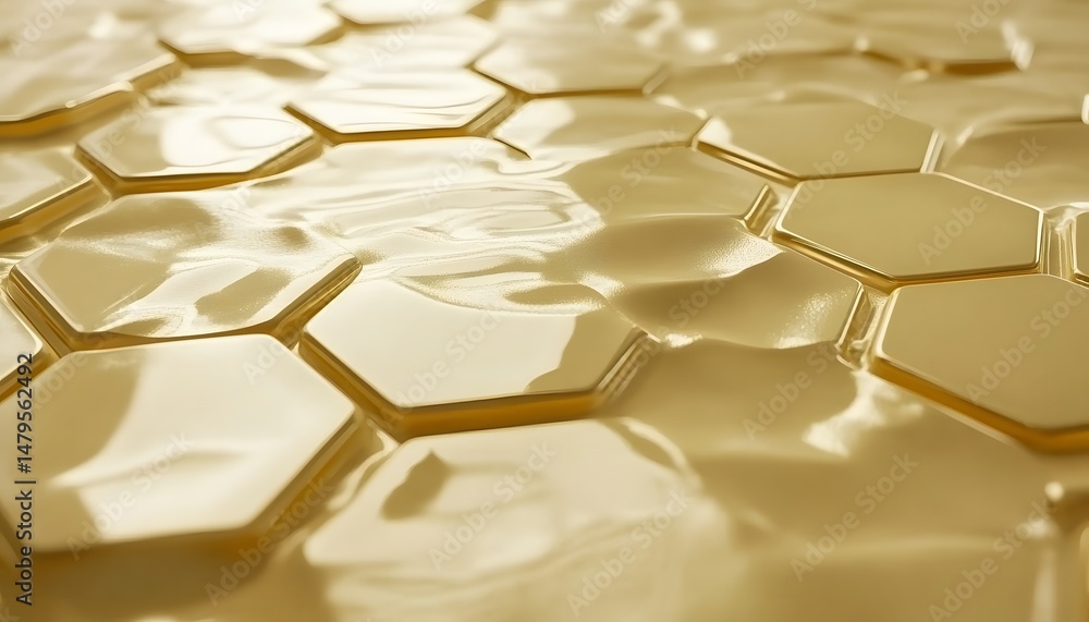 Poster abstract geometric pattern of golden hexagonal tiles.