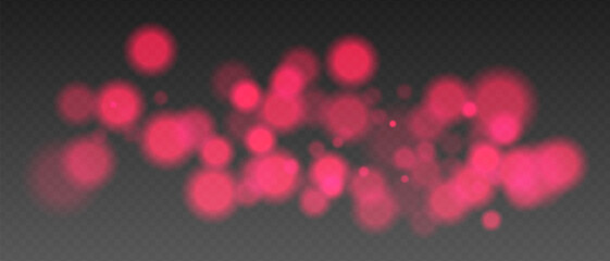Red glowing bokeh lights with blur and transparency. Abstract festive light spots, digital sparkles and warm visual accents.