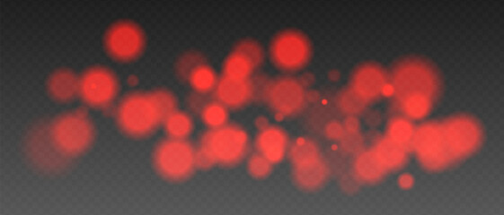Red glowing bokeh lights with blur and transparency. Abstract festive light spots, digital sparkles and warm visual accents.