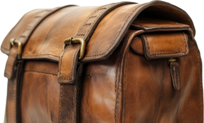 Vintage Brown Leather Messenger Bag Detail