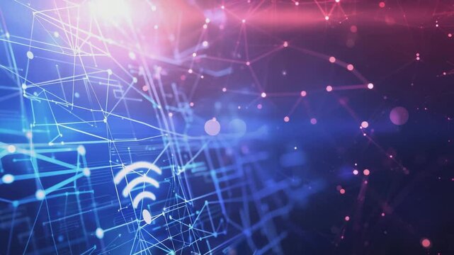 A wireless network and connection abstract data background with wifi symbol,white and blue theme, Generative AI Videos.