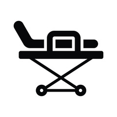A glyph style icon showing hospital stretcher