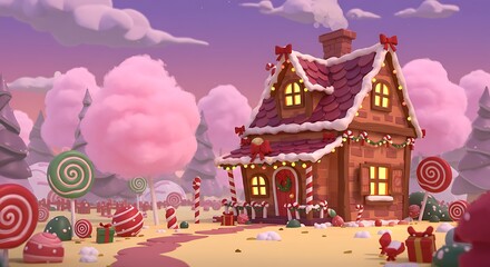 Fototapeta premium Candy Cane Cottage Twilight