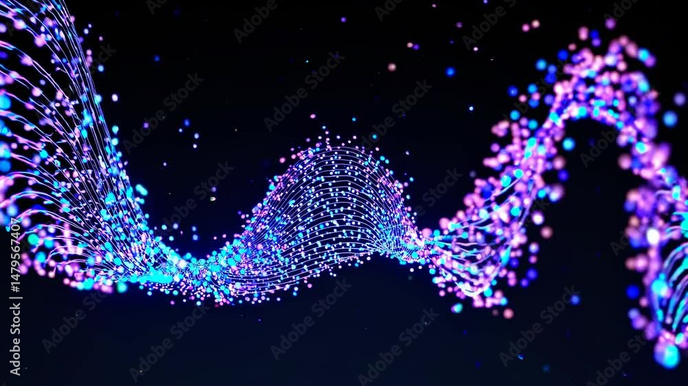 Aufkleber luminous particles streaming, swirling across dark backdrop, generating dynamic digital wave pattern
