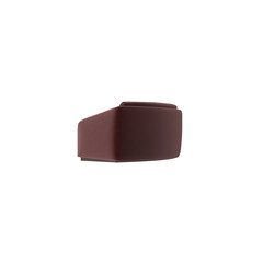 Dark red curved sectional sofa with dark pillows side view isolated..