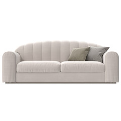velvet sofa with pillows front view isolated.