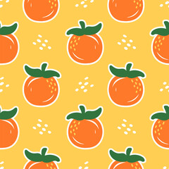 Cute orange fruit hand drawn, seamless design for print on fabric and other uses.