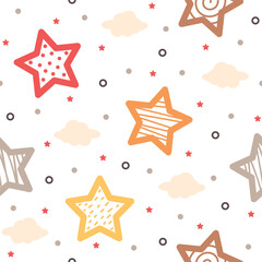 Cute little stars hand drawn, seamless design for print on fabric and other uses.