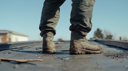 Construction Worker's Boots on Roof