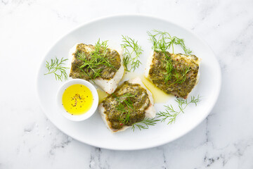 White fish fillet with herbs