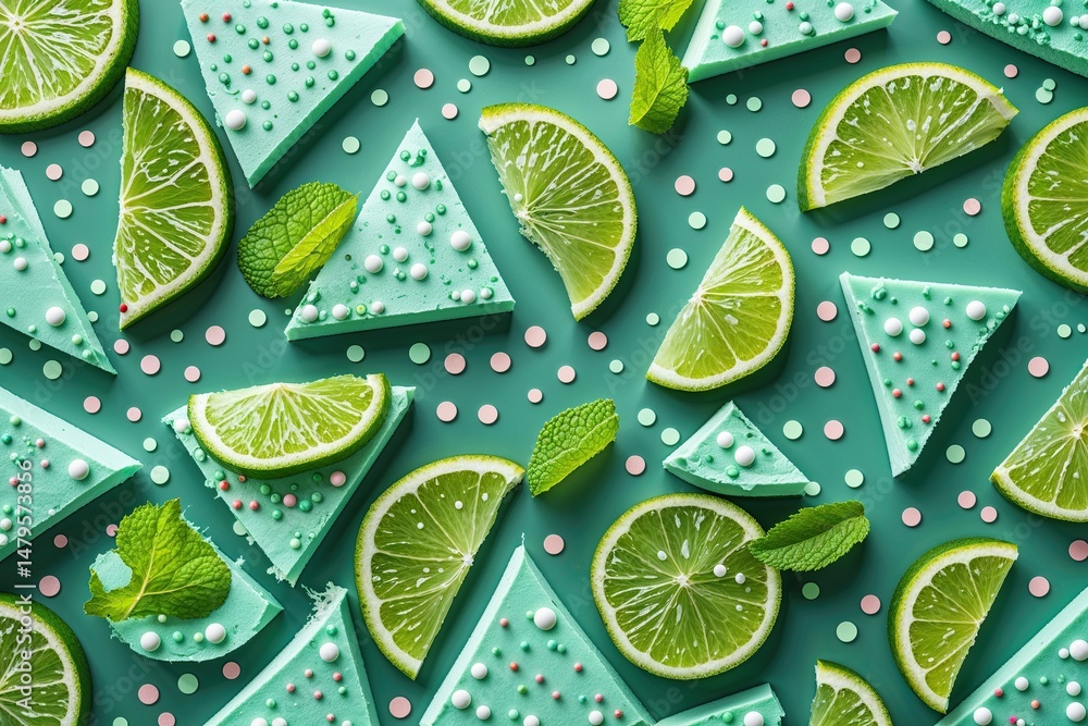 Aufkleber vibrant mint banner backdrop with triangular slices and polka dot patterns