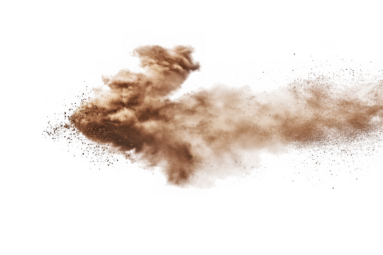 Detailed brown cloud formation with swirling dust and particles, dynamic and textured, isolated on transparent background