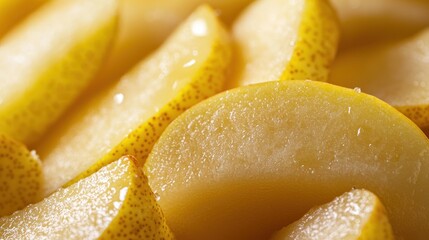 A close-up of Anjou pear slices in a fresh fruit salad