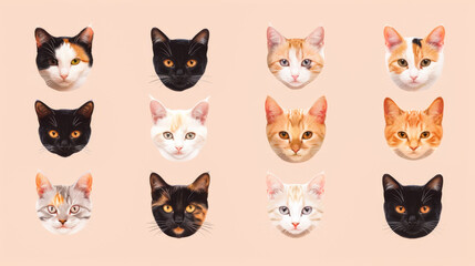 Obraz premium Colorful cat faces collage on peach background