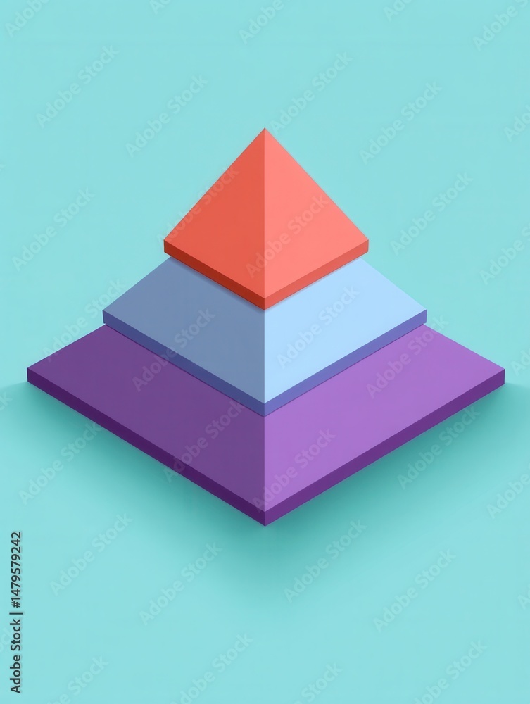 Aufkleber isometric pyramid illustration on turquoise background; conceptual hierarchy diagram with three leve