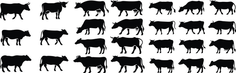 A collection of cow silhouettes arranged in a grid pattern