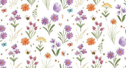Floral Watercolor Seamless Pattern: Spring Meadow