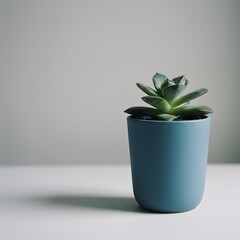 Fototapeta premium Single Succulent Plant in a Blue Ceramic Pot