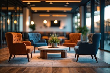 Fototapeta premium Inviting Company Lounge Soft Focus Bokeh and Cozy Lighting