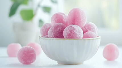 A bowl of Cotton Candy grapes placed on a white table with soft natural lighting