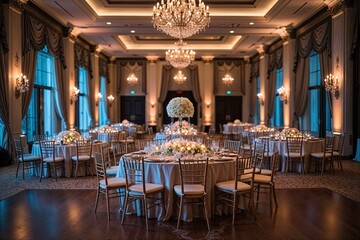 Fototapeta premium Luxury Event Venue Featuring Elegant Ballroom Ambiance and Refined Decor