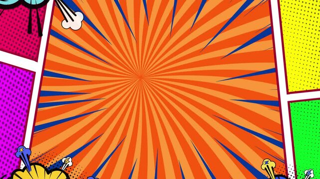 Abstract comic Background with comic fast speed lines and comic rays | Animated comic book page 