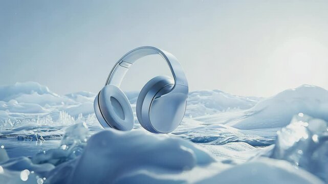 A silver-white modern headset with incredible aperture in the background, Generative AI Videos.