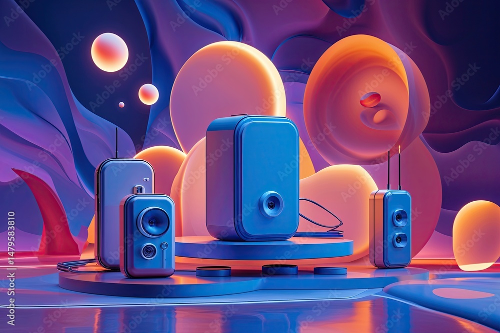 Poster stylish 3d electronics showcase against an eye-catching abstract backdrop