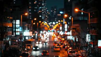 Obraz premium Night city street scene with bokeh effect