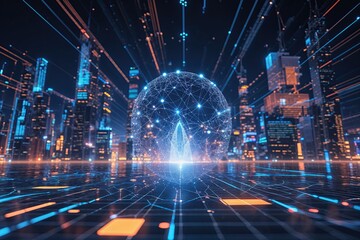 Obraz premium Virtual Information Space: Digital Aesthetics and Connectivity Visualization