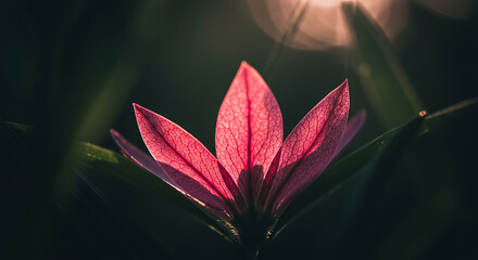 Pink flower petals backlit sun rays nature beauty serenity