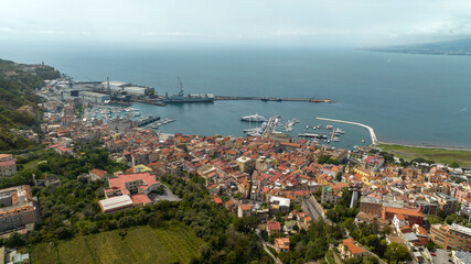 Aerial view of the port of Castellammare di Stabia, province of Naples, Campania, Italy. The city overlooks the Mediterranean Sea.