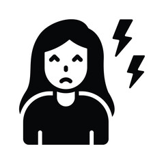 A glyph icon showing girl suffering from headache