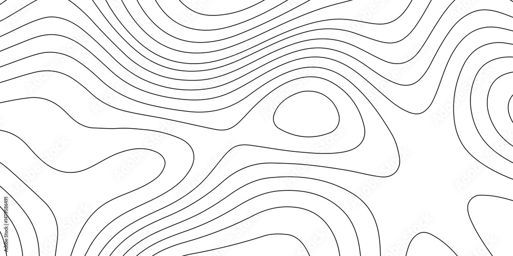 Poster Abstract seamless contour line pattern with topographic map. Smooth and black lines minimal, scientific, and geographic terrain mapping  elevation data. Luxury black line art design 