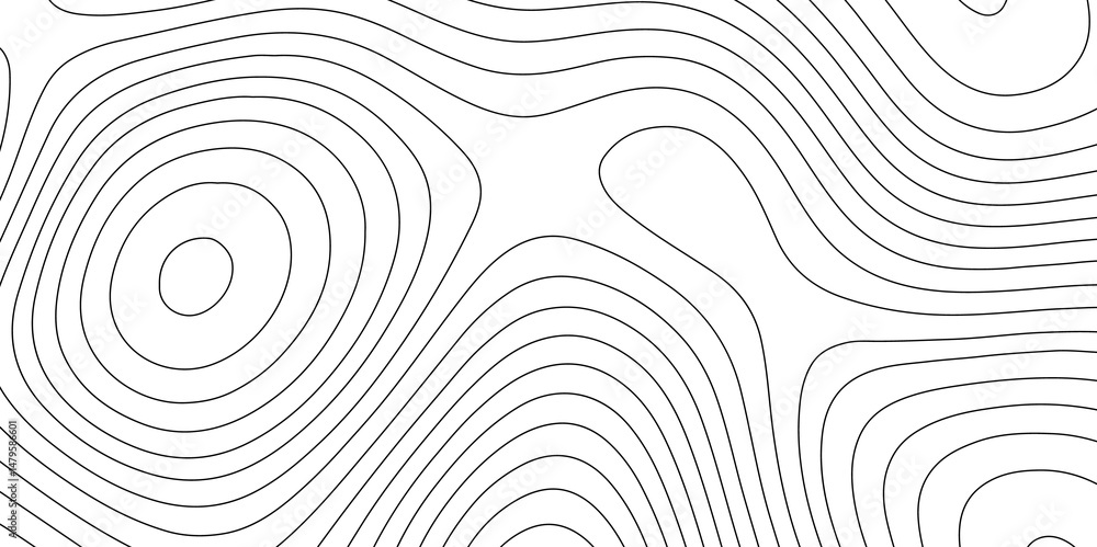Poster Abstract seamless contour line pattern with topographic map. Smooth and black lines minimal, scientific, and geographic terrain mapping  elevation data. Luxury black line art design 