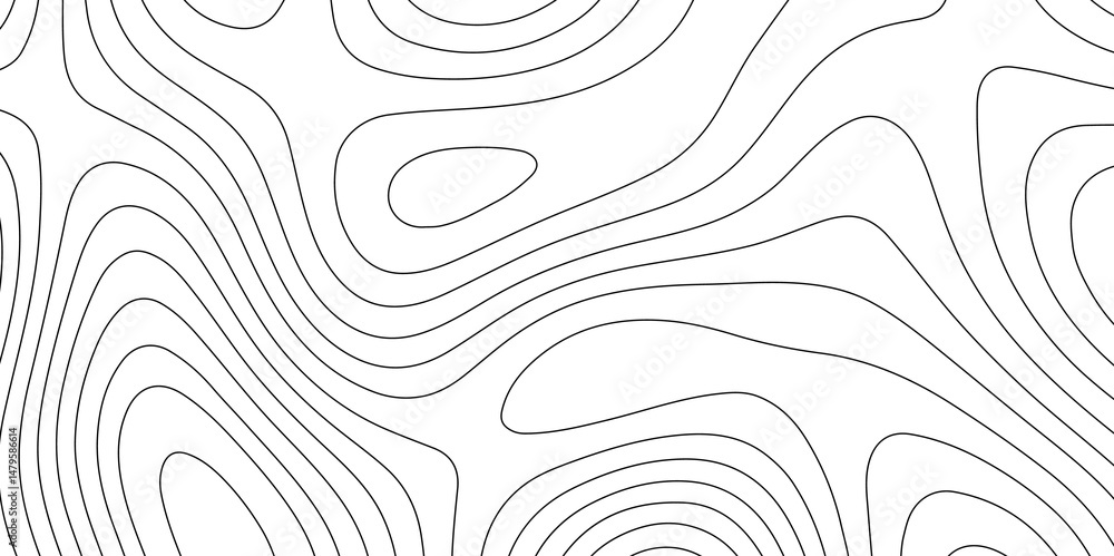 Fototapete Abstract seamless contour line pattern with topographic map. Smooth and black lines minimal, scientific, and geographic terrain mapping  elevation data. Luxury black line art design 