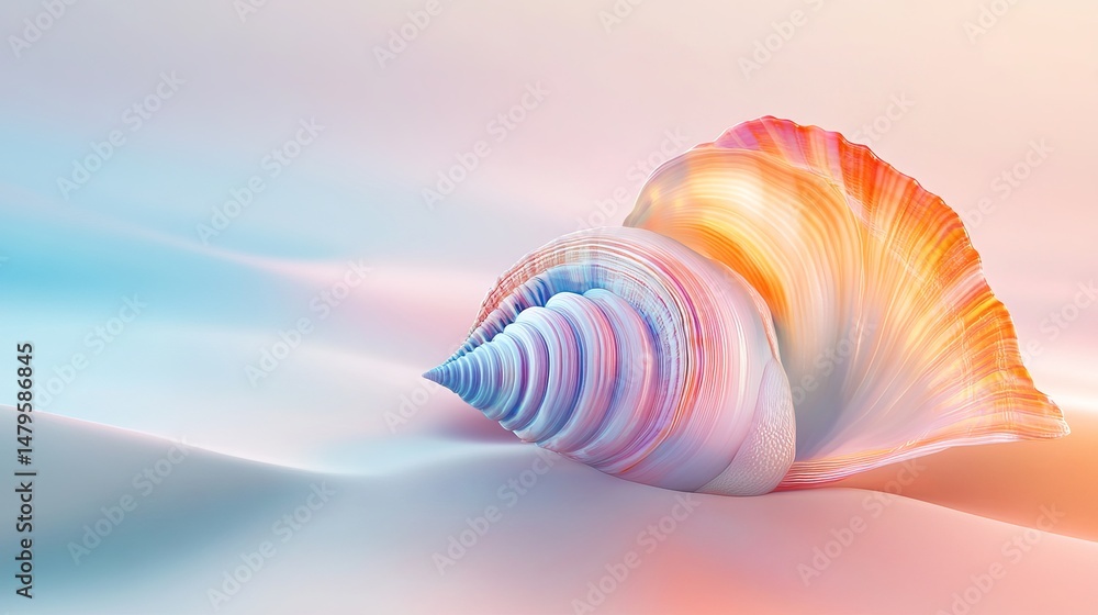 Poster pastel rainbow seashell abstract digital art modern design elegant summer background smooth texture 