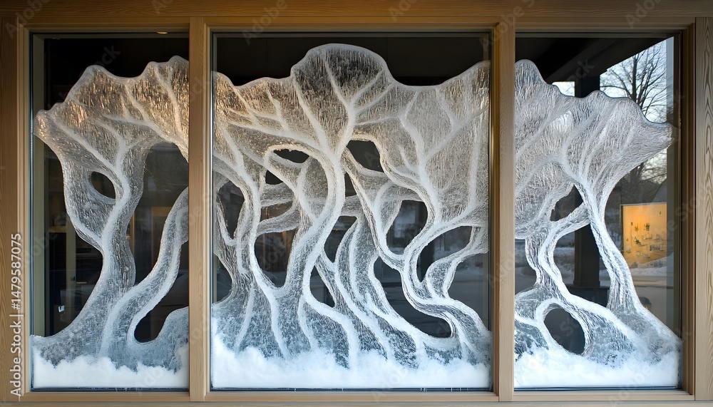 Poster abstract winter design on window panes.