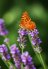 Obraz premium Orange Butterfly on Lavender Flowers