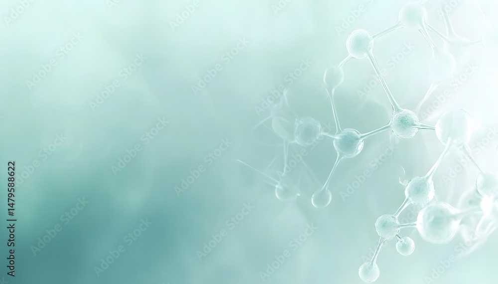 Poster abstract representation of molecular structures in a light teal backdrop.
