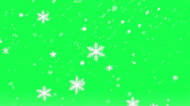 Snowflakes falling animation, transparent 4K video, green screen