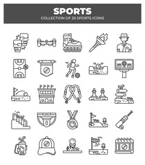 Collection of 25 Sports Line Icons.  Perfect for Web and App Design