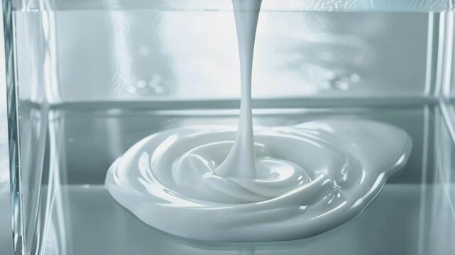 A transparent glass cabinet in which a white panthenol cream is poured, Generative AI Videos.