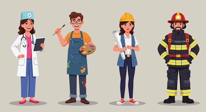 Illustration of Series of character illustrations showcasing different professions in a consistent style