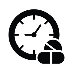 A modern glyph style icon of medicine time reminder