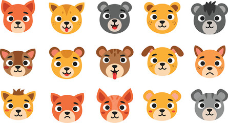 Obraz premium Flat Vector Animal Emojis: Cute Animal Faces