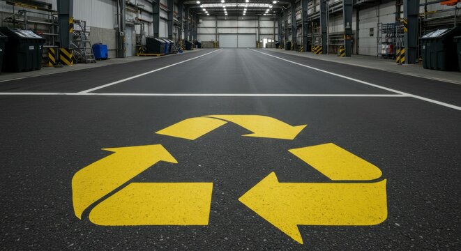Recycling symbol on factory floor
