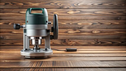 Precision woodworking router on rustic wooden surface