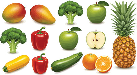 Fresh Fruits and Vegetables Vector Set